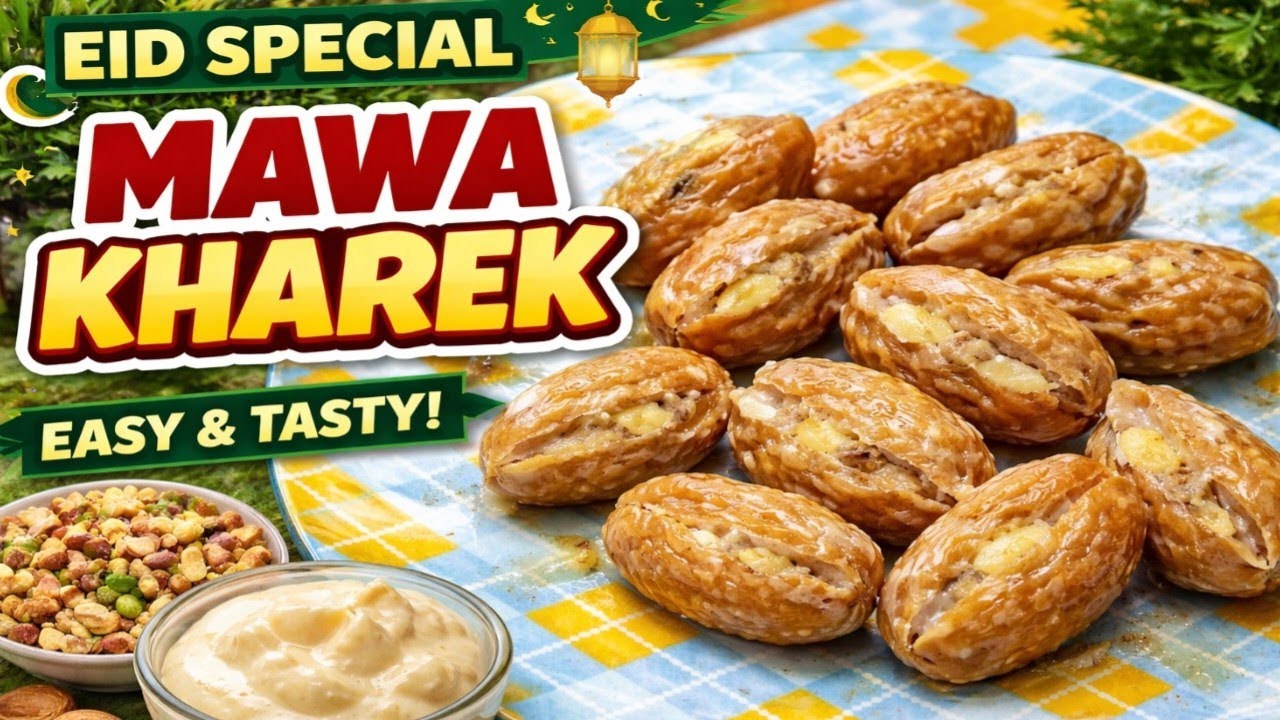 Eid Special Mawa Kharek Recipe | Easy Dry Fruits Stuffed Kharek | Sweet Eid Dessert