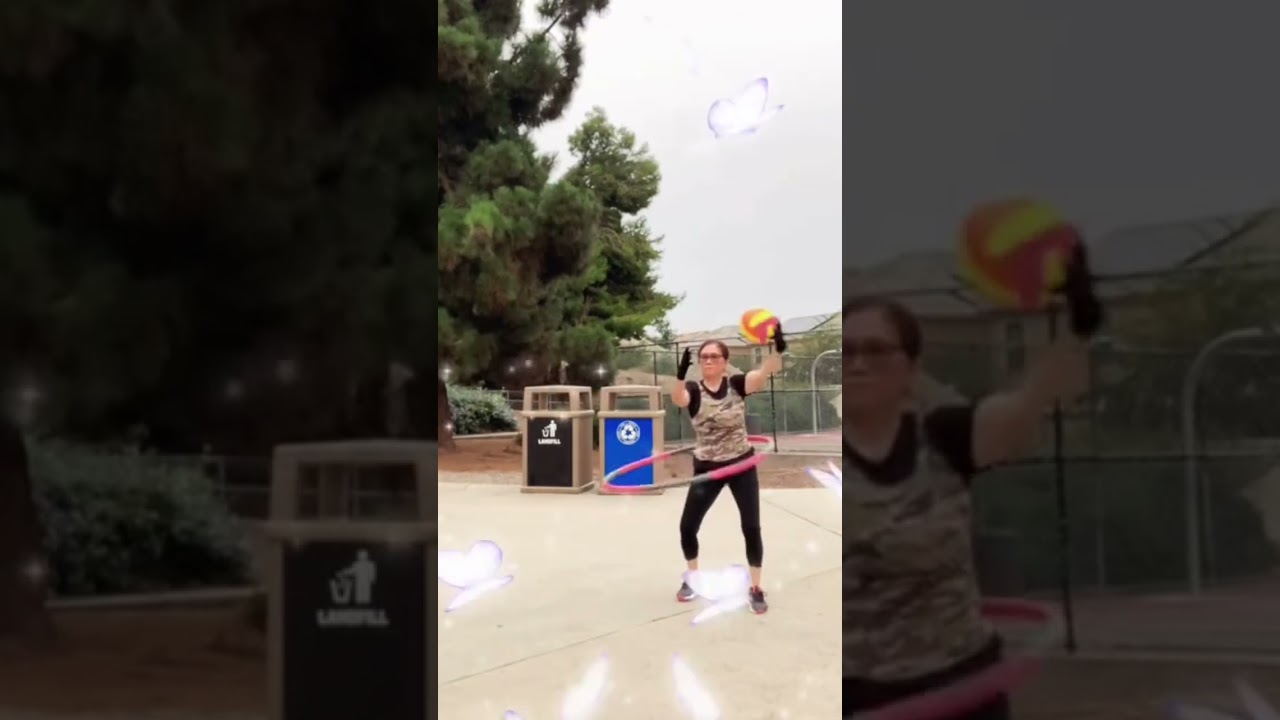 #playing ball while hula hooping