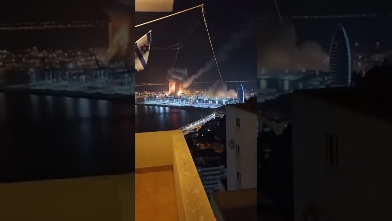 🚀 Iranian Missiles Hit Haifa Port? Dramatic Night Footage! #Shorts #MiddleEast #BreakingNews