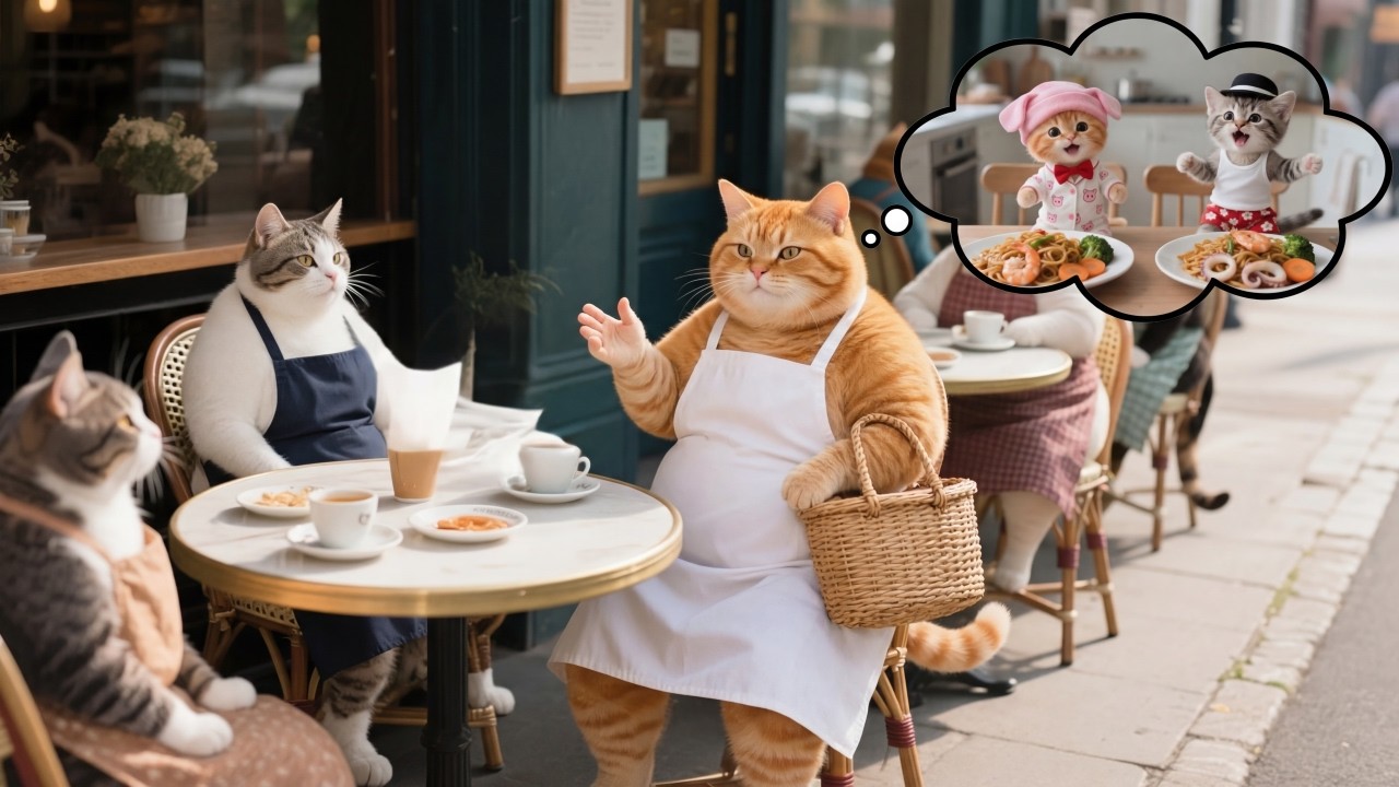 Mama Cat Forgot to Make Breakfast, Two Kittens Cooked Delicious Seafood Noodles