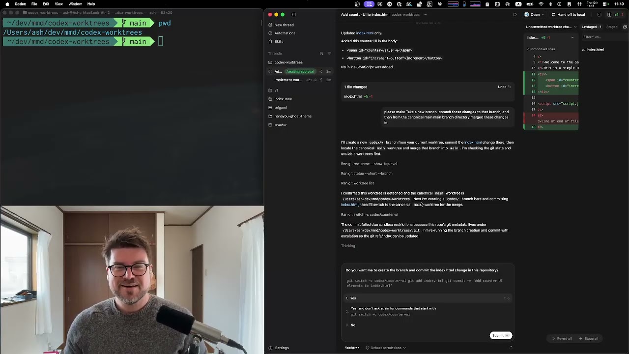 OpenAI Codex app and git worktrees