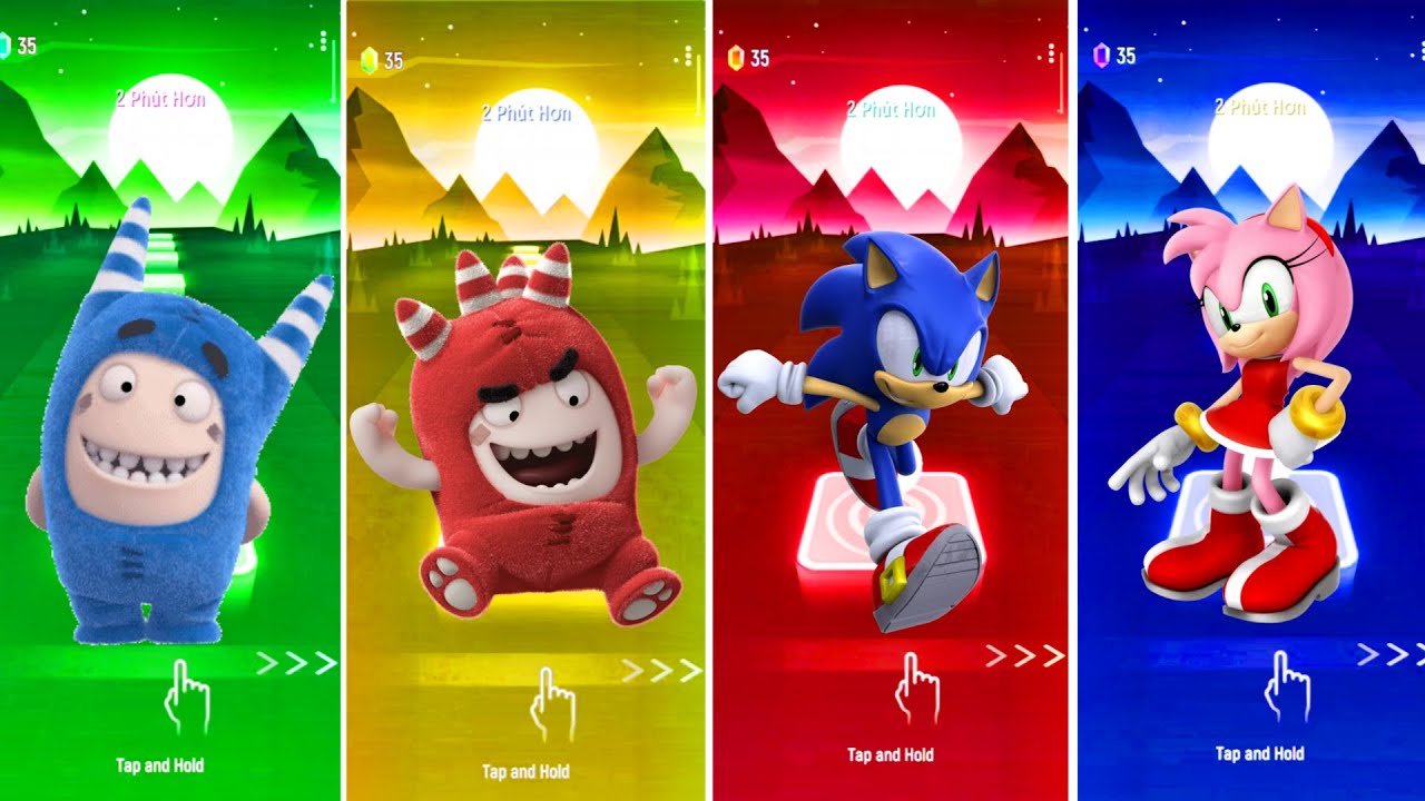 Oddbods Blue vs Oddbods Red vs Sonic vs Amy Rose | Tiles Hop Battle