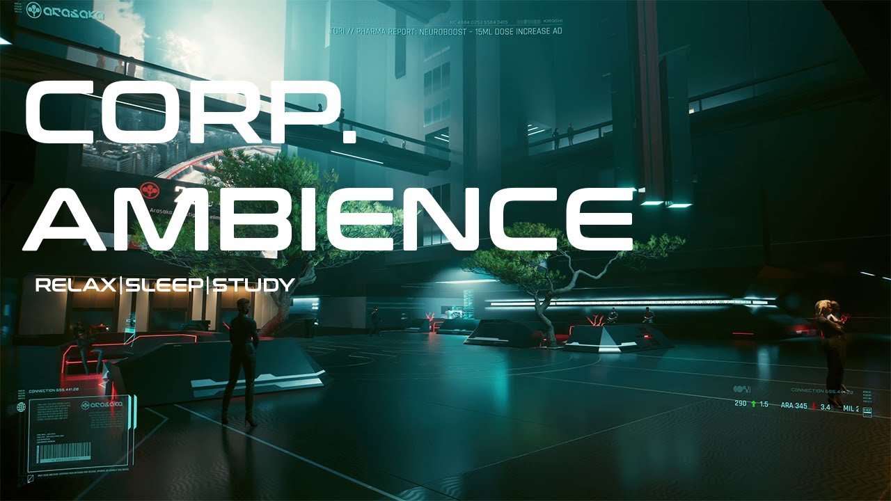 Cyberpunk 2077 Arasaka Lobby Ambience 4K | Futuristic Corporate Calm | Relax • Study • Focus