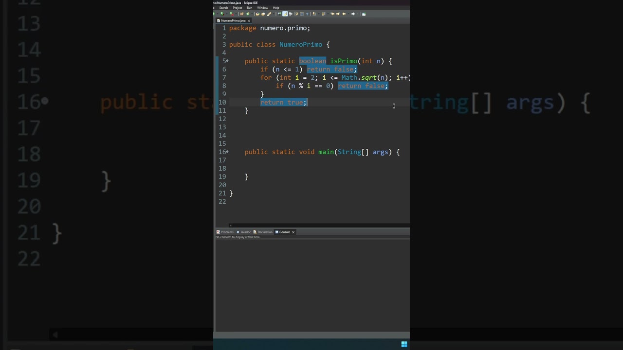 Come Trovare Numero Primo Successivo su Java #shorts #coding #java #programming #eclipse