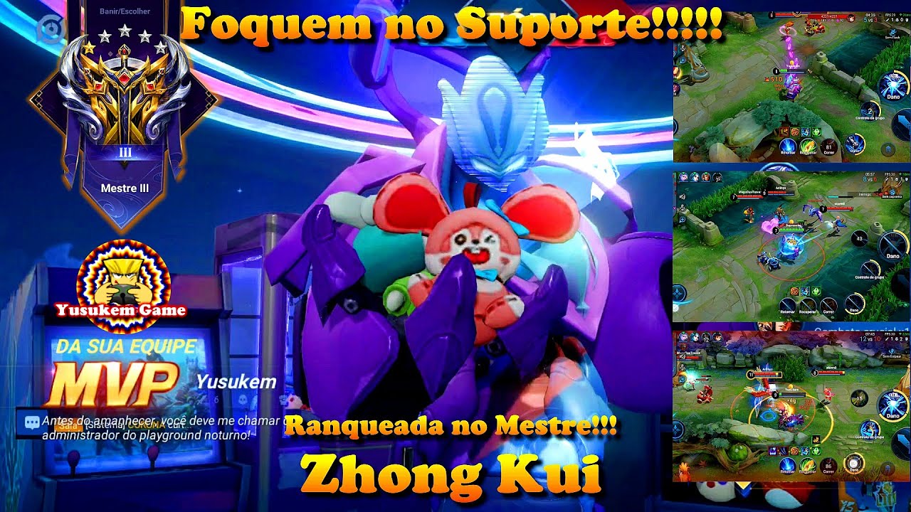 Honor of kings - Foquem o suporte!!! Zhong Kui na raqueada mestre mais highlights.