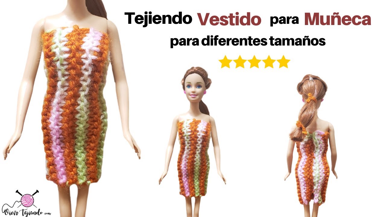 ✔ Ropas de Muñecas a Palitos Dos Agujas 🌈 Vestido Corto de Barbie para Todos los tamaños