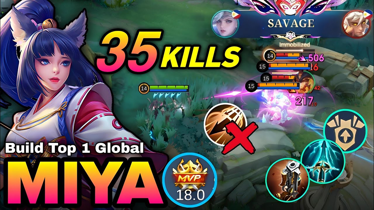 35 KILLS + SAVAGE!! OP Damage Late Game Monster!! - Build Top 1 Global Miya ~ MLBB