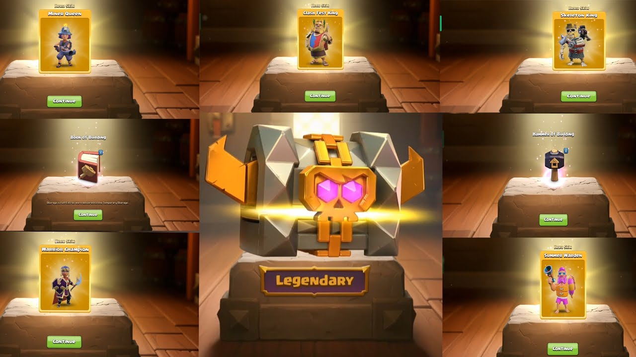 Opening 100+ Treasure Chests on my 10+ COC Id's and get 5 heros skins