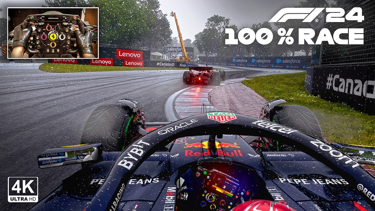 Max Verstappen's Red Bull Racing RB20 - F1 24 100% Race Canadian GP |  Steering Wheel Gameplay