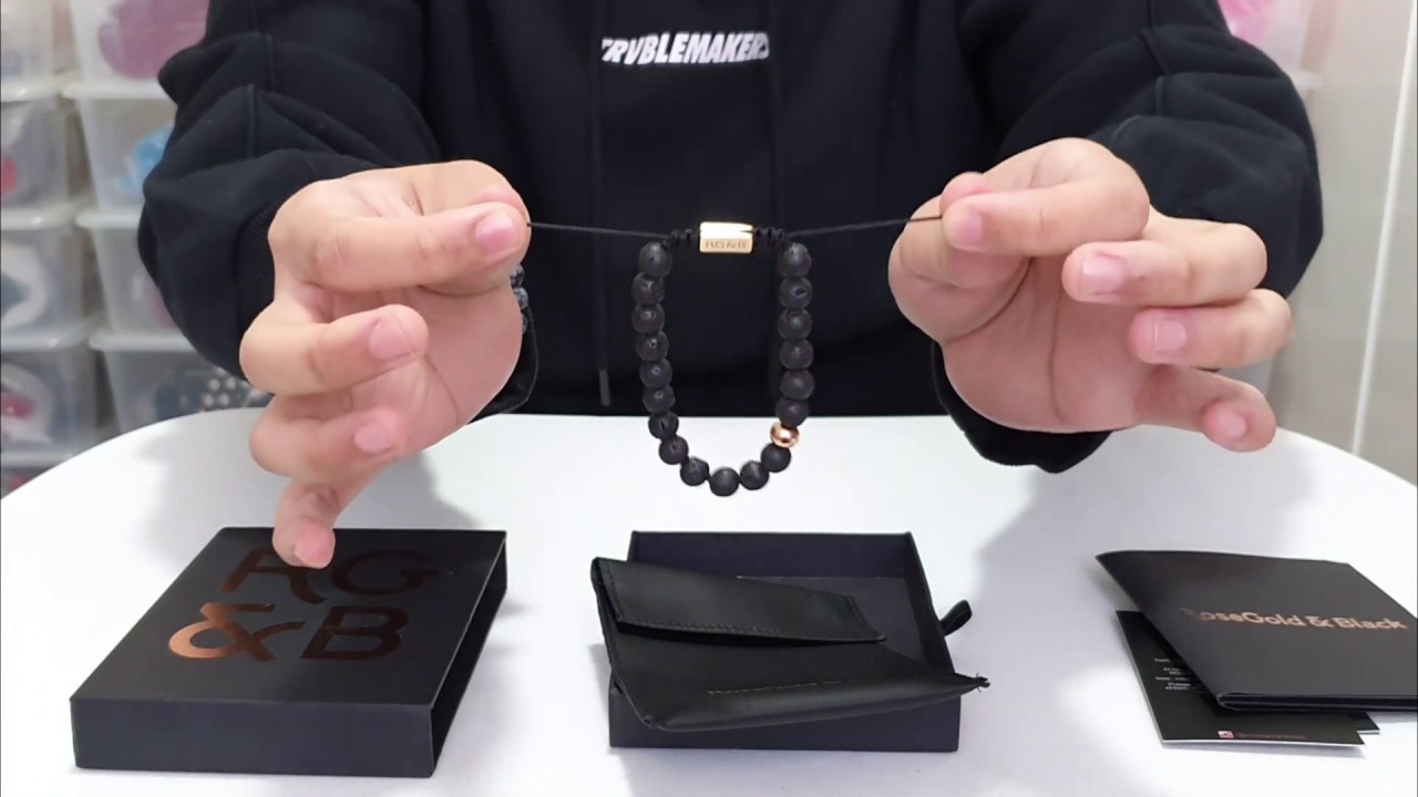 Lave Stone Bead Bracelet from Rose Gold & Black