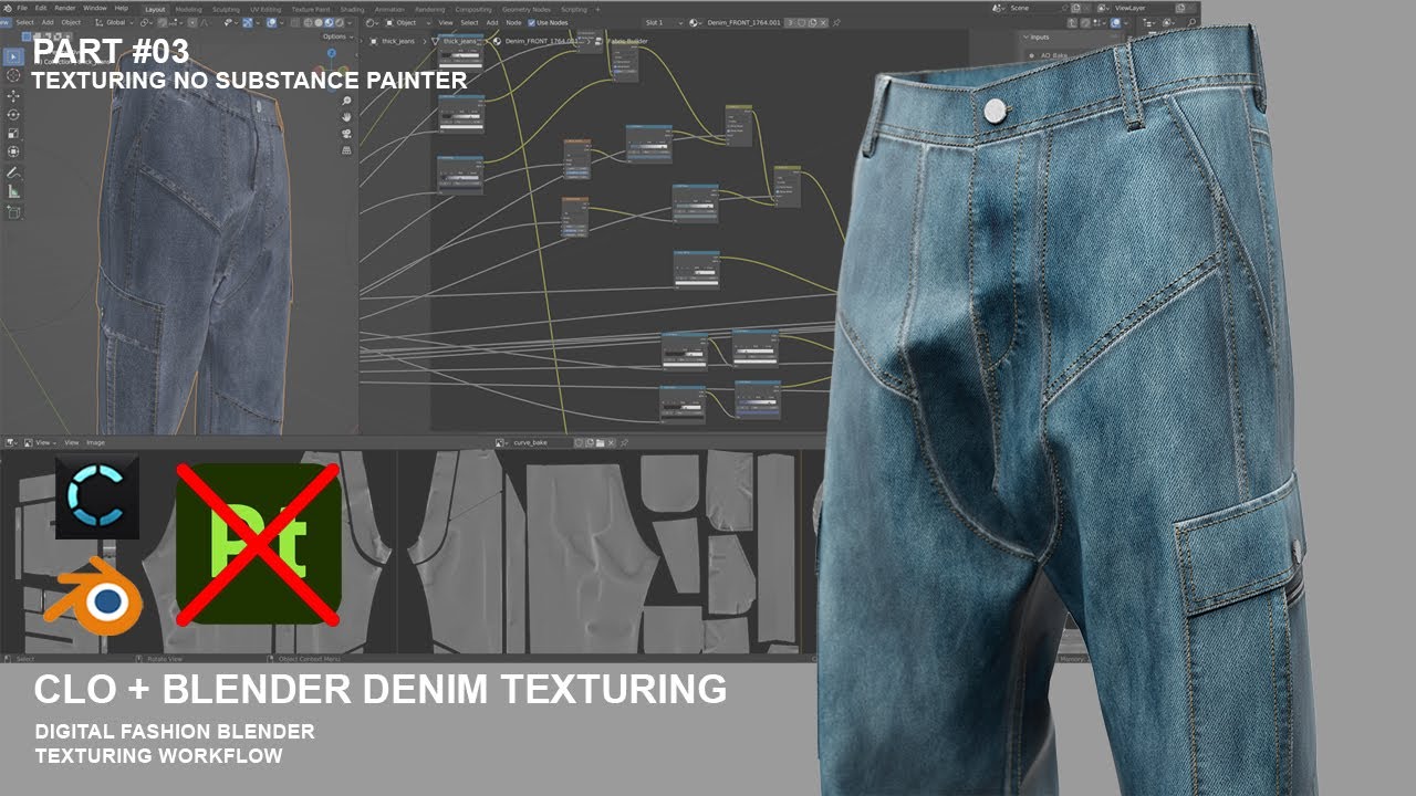 CLO3D to Blender - Texturing NO Substance Painter - Adding Wash Details, Layering Imperfections
