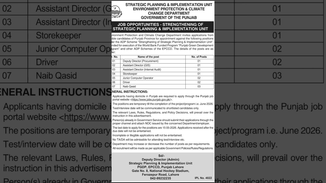 Environment Protection Department Punjab Jobs 2026 | New Govt Jobs in Punjab 2026
