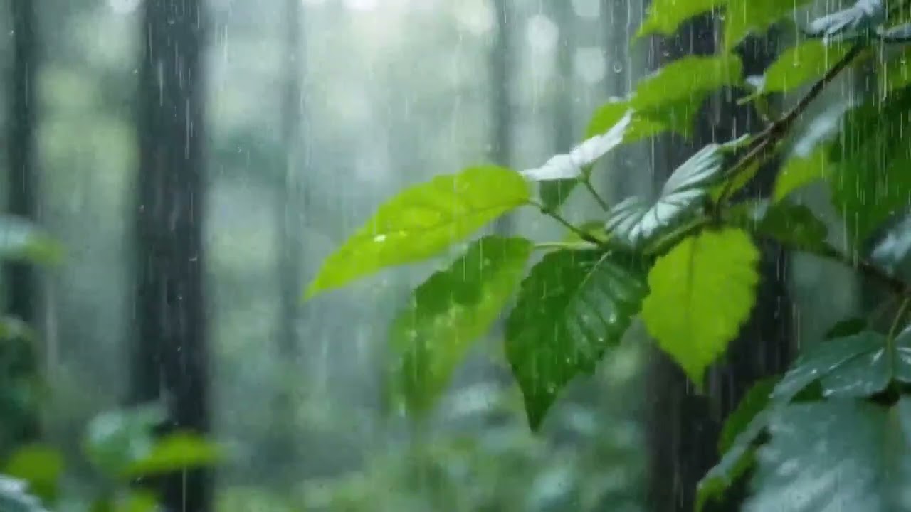 Rain Sound in Forest ⛈️ Heavy Rai on Leaf for Fall Asleep in 3 Minutes, Soothing Rainy