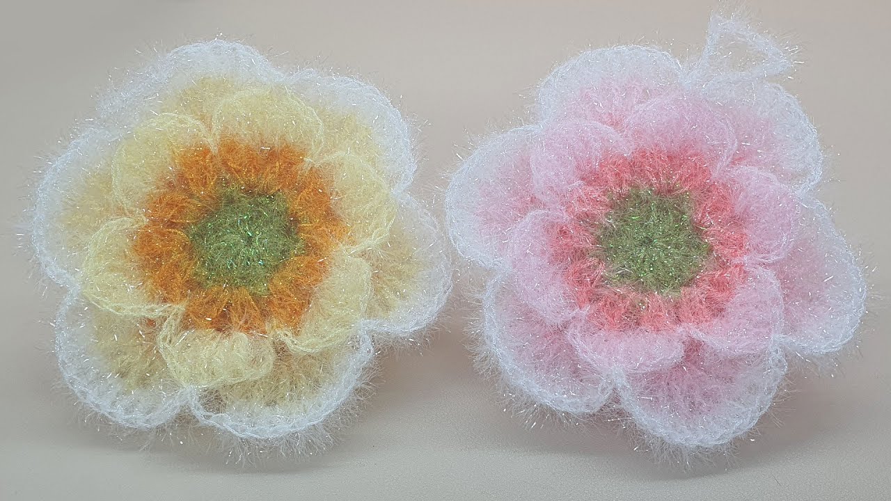 [수세미코바늘] 꽃모양 평면 수세미 뜨기  Crochet Dish Scrubby / flower crochet
