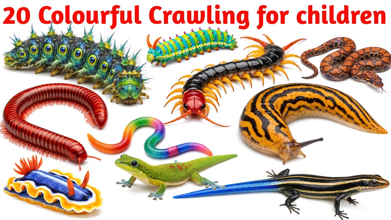 बच्चों के लिए Colourful Crawling Animals | Learn Animal Names in English