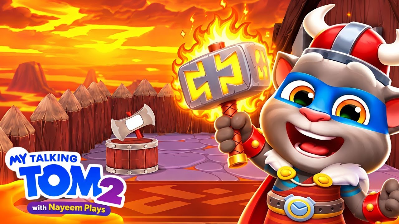 My Talking Tom 2 &ndash; Build Your Own Valhalla! Fire Viking Update Gameplay 