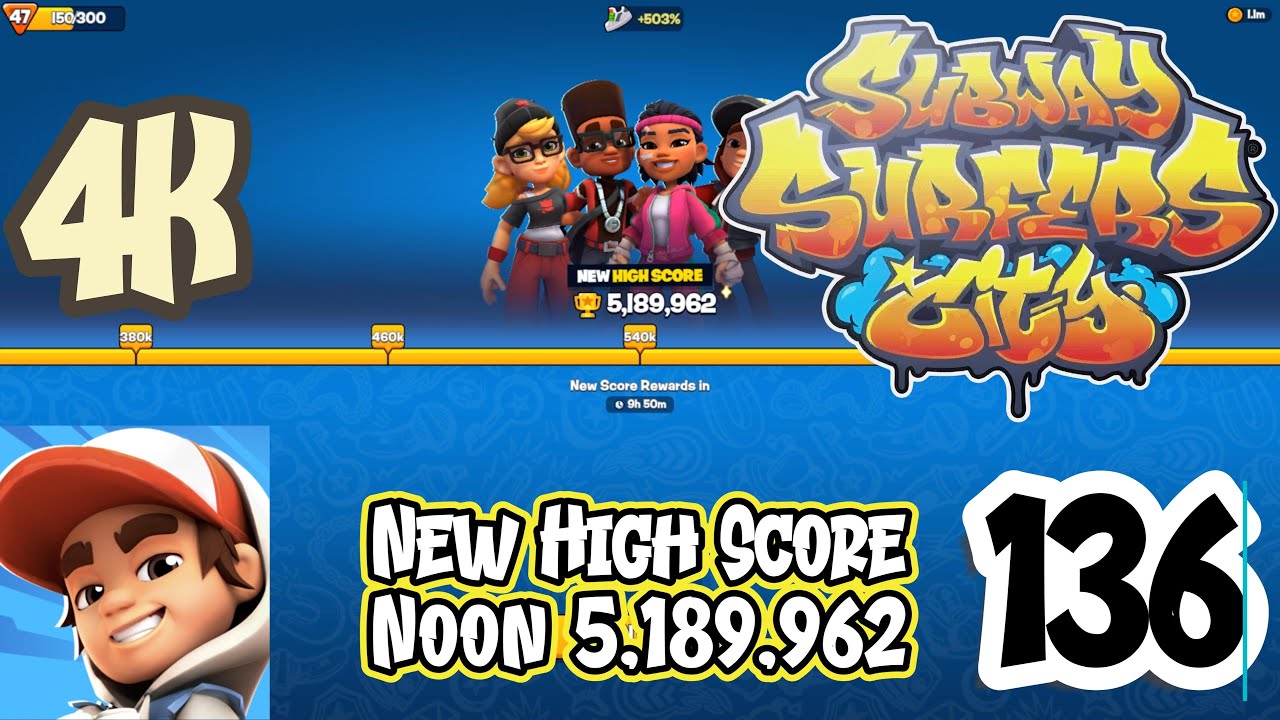 Subway Surfers City - Gameplay Walkthrough Episode 136 - Noon New High Score (5,189,962)