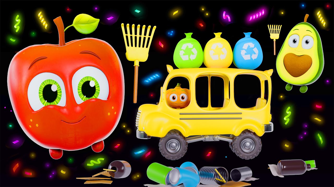 Frutas Salvan el Planeta 🌍 Las Ruedas del Autobús | Funky Frutas  Estimulación Sensorial para Bebés