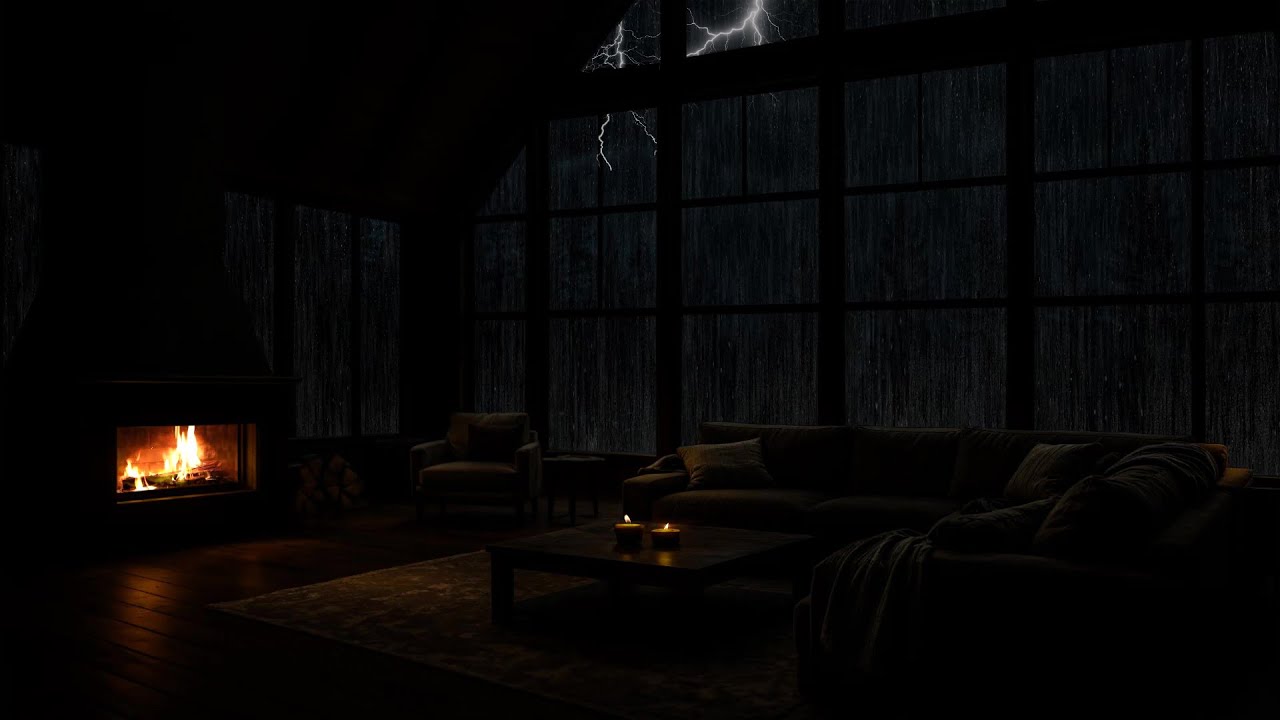 Fall Asleep Fast ⛈️ Heavy Rain & Thunder with Crackling Fireplace for Deep Sleep | No Ads