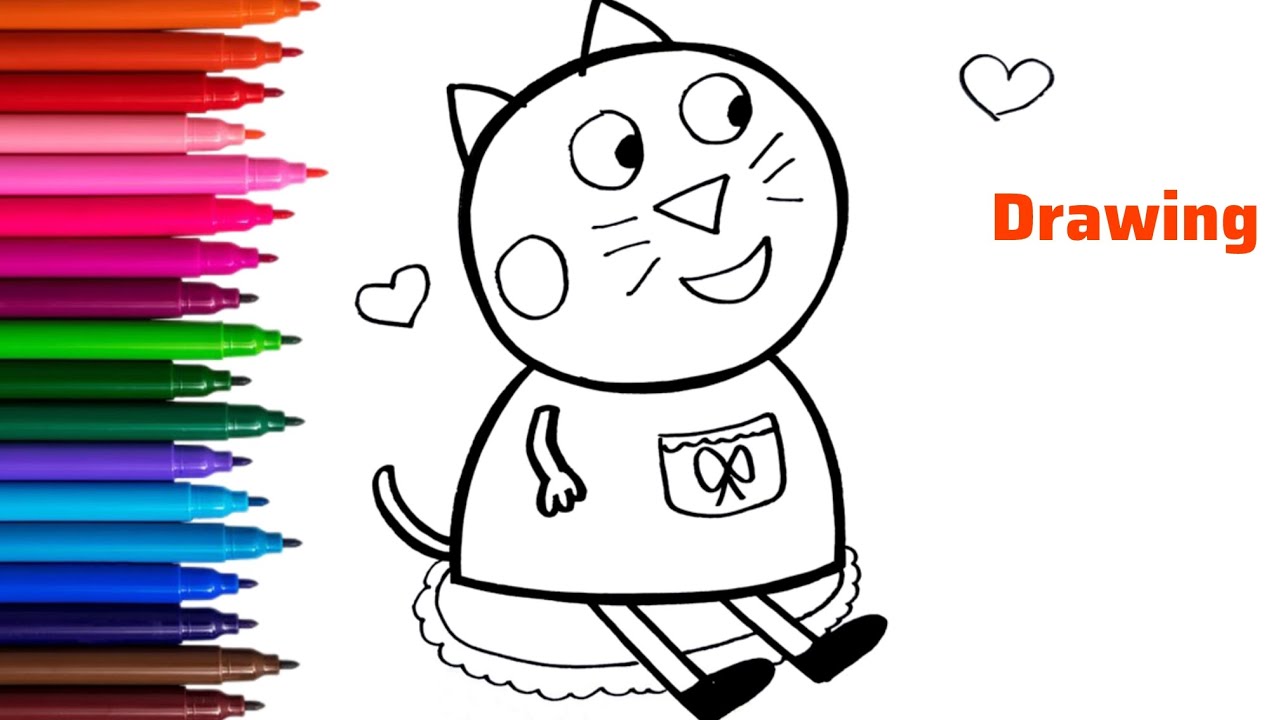Candy Cat Drawing | How To Draw Candy Cat From Peppa Pig | Drawing For Kids