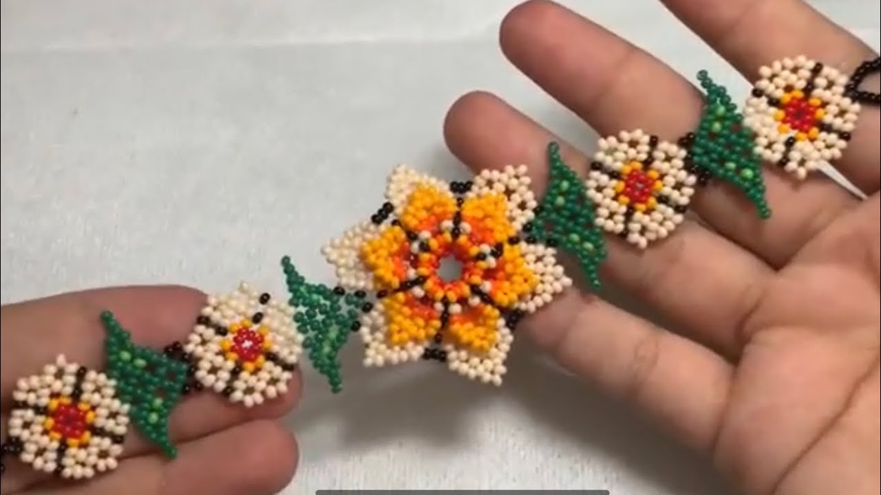 PULSERA HUICHOL FLOR 3D PASO A PASO