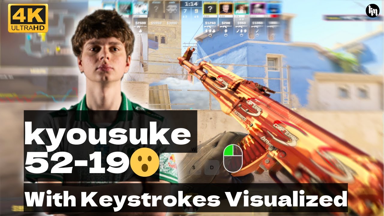 😐kyousuke (52-19) with Keystrokes Visualized | rt:2.84 | FACEIT avg 3380 Elo (Ep.13)