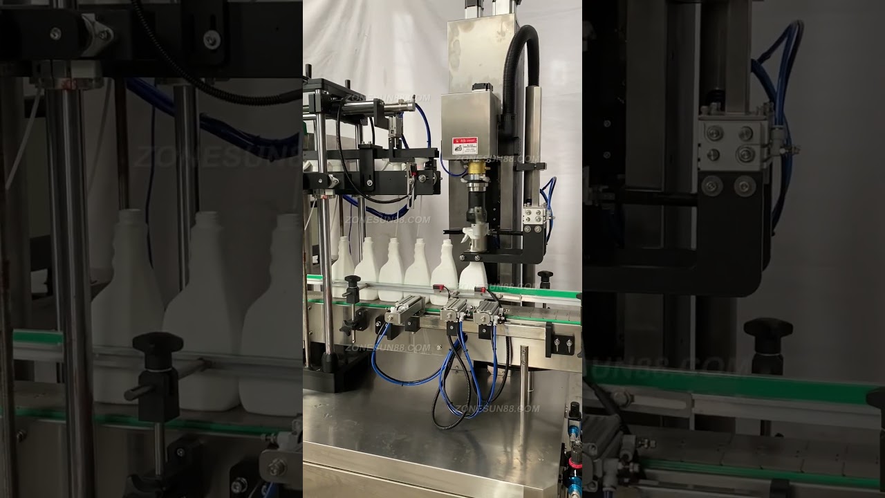 ZONESUN Automatic Screw Servo Trigger Spray Bottle Capping Machines With Cap Vibratory Feeder