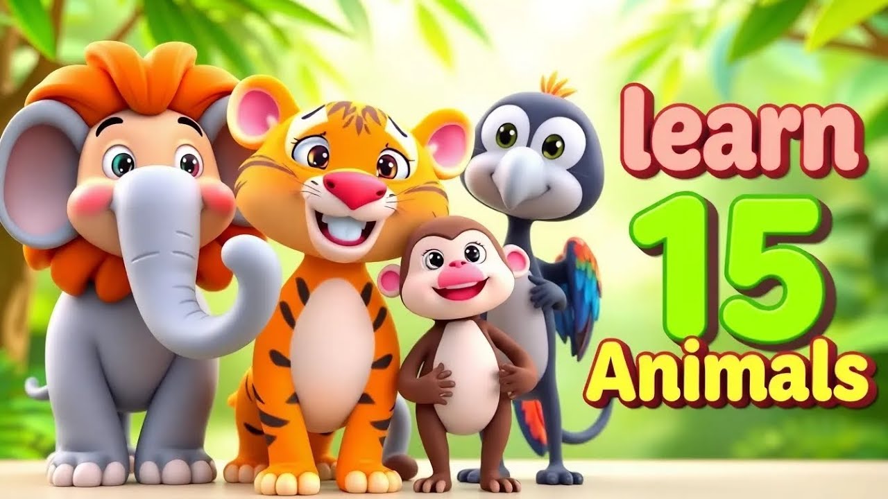 Learn 15 animals name with cartoon animation / lion bear cat / @laddurabutv