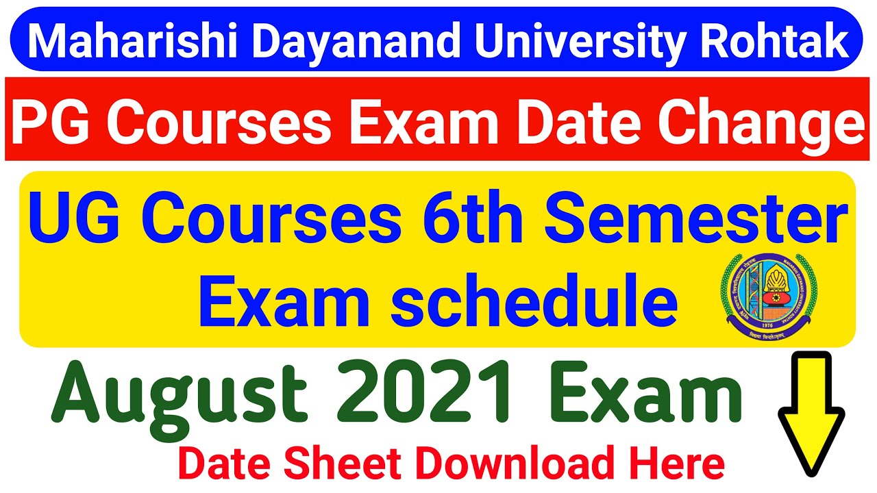 Mdu PG Courses Exam Date Change | Mdu UG Courses 6th Semester Exam Schedule | 6th Sem  Computer Exam