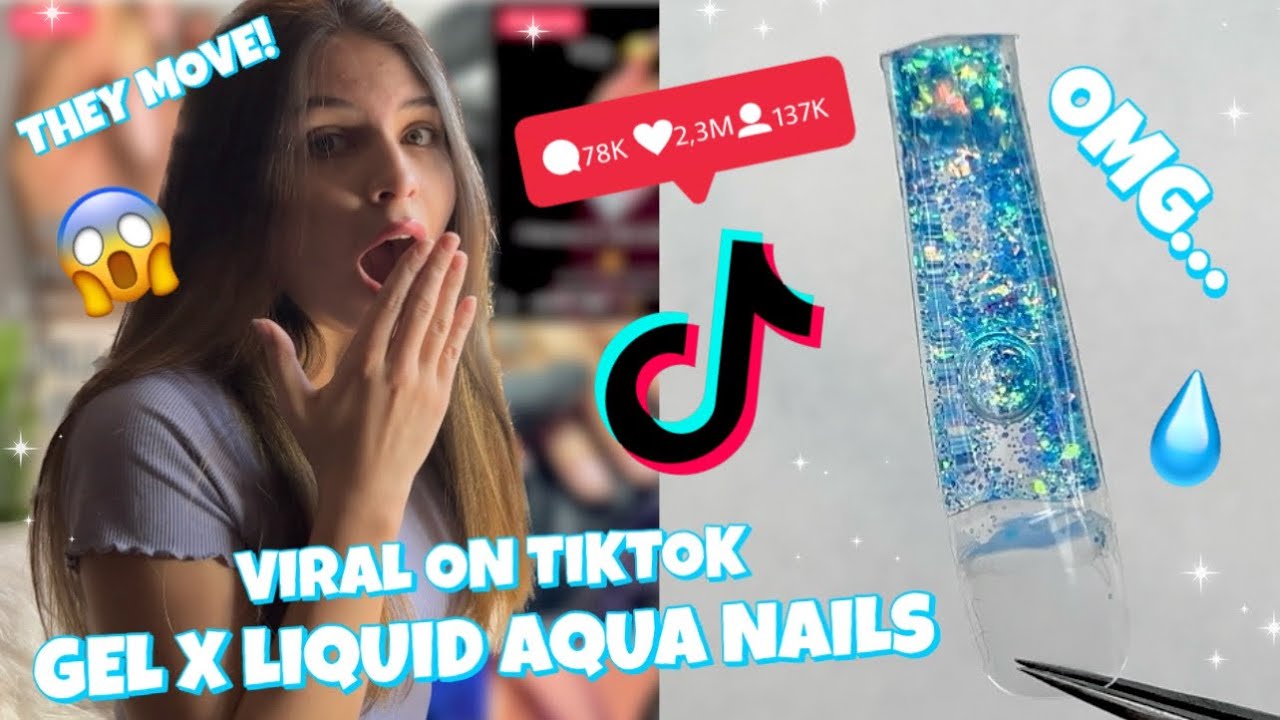TRYING XL LIQUID AQUA GEL X NAILS | TIKTOK VIRAL NEW METHOD NAIL HACK | EASY AQUARIUM NAIL TUTORIAL