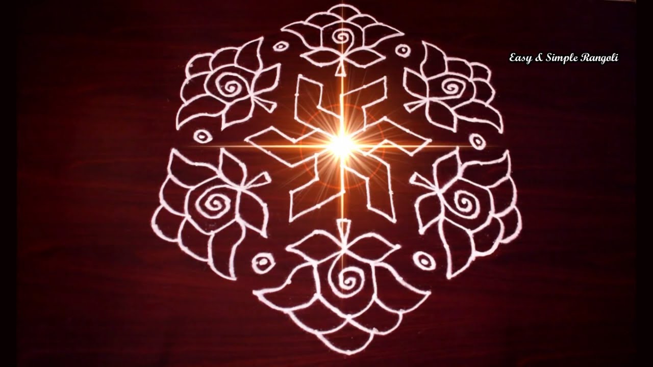 Beautiful Flower Rangoli Design with 15X8 Dots | Easy rangoli designs | Simple rangoli designs|