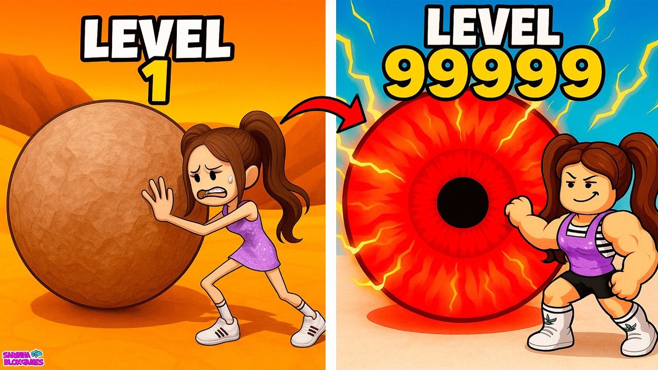 FIQUEI BEM FORTE PARA EMPURRAR UMA BOLA DE PEDRA GIGANTE!! ROBLOX 😱😱😱