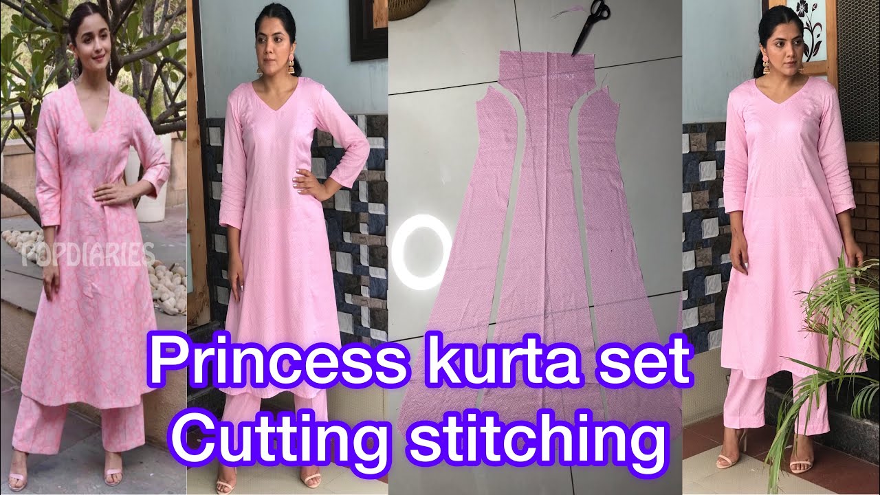 Princess cut kurti cutting stitching/ step by step/ Aline kurta cutting stitching / Rajveerpunni