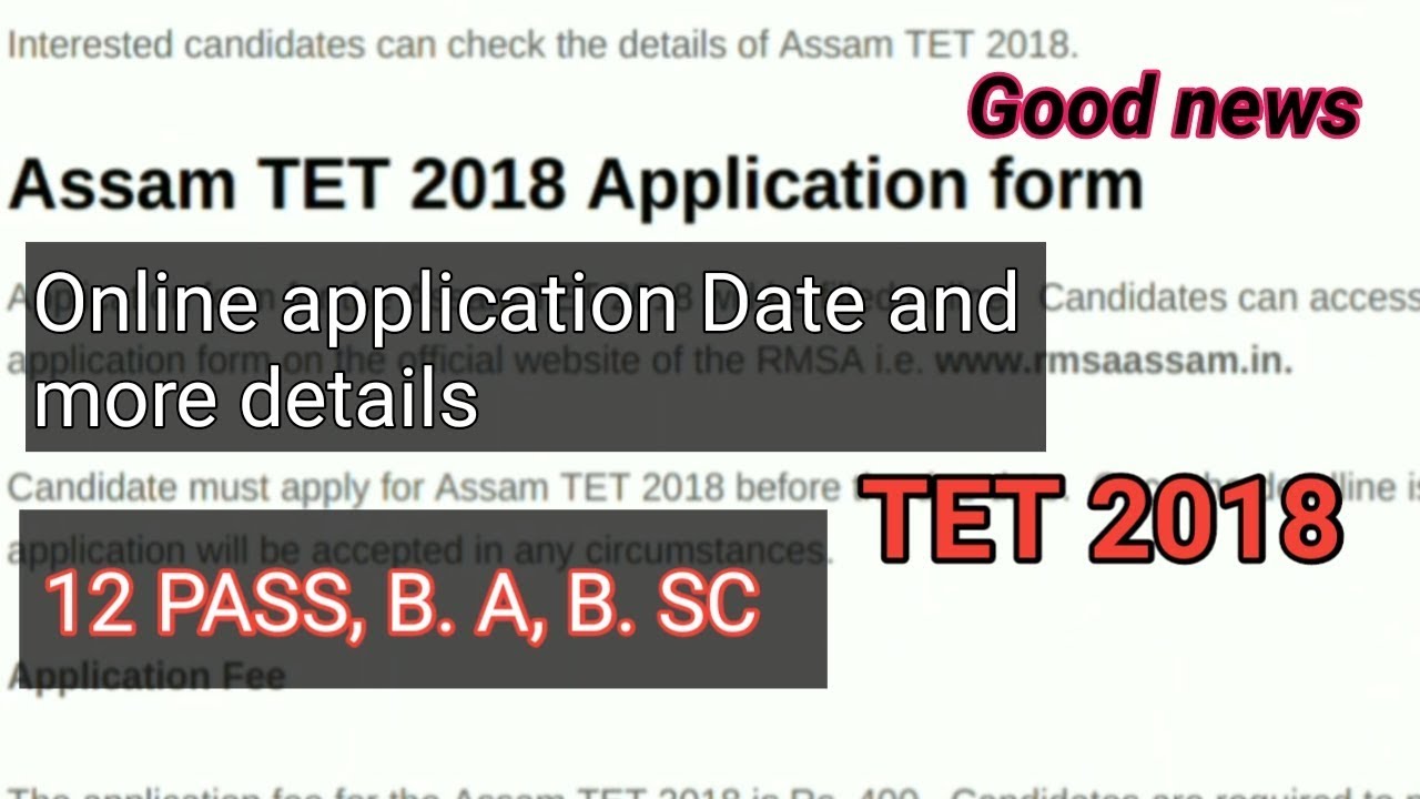 Assam TET 2018 Application form | 12 PASS, BA/B. SC |