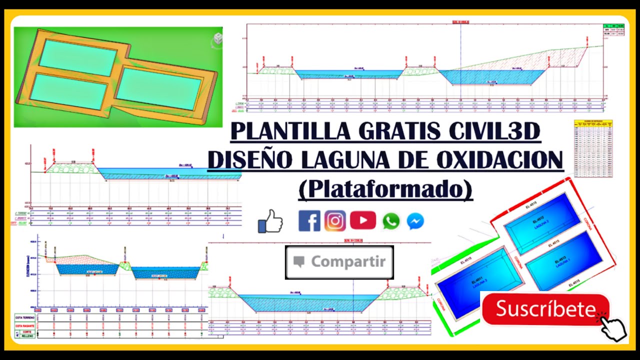 PLANTILLA GRATIS CIVIL3D - DISEÑO LAGUNA DE OXIDACION