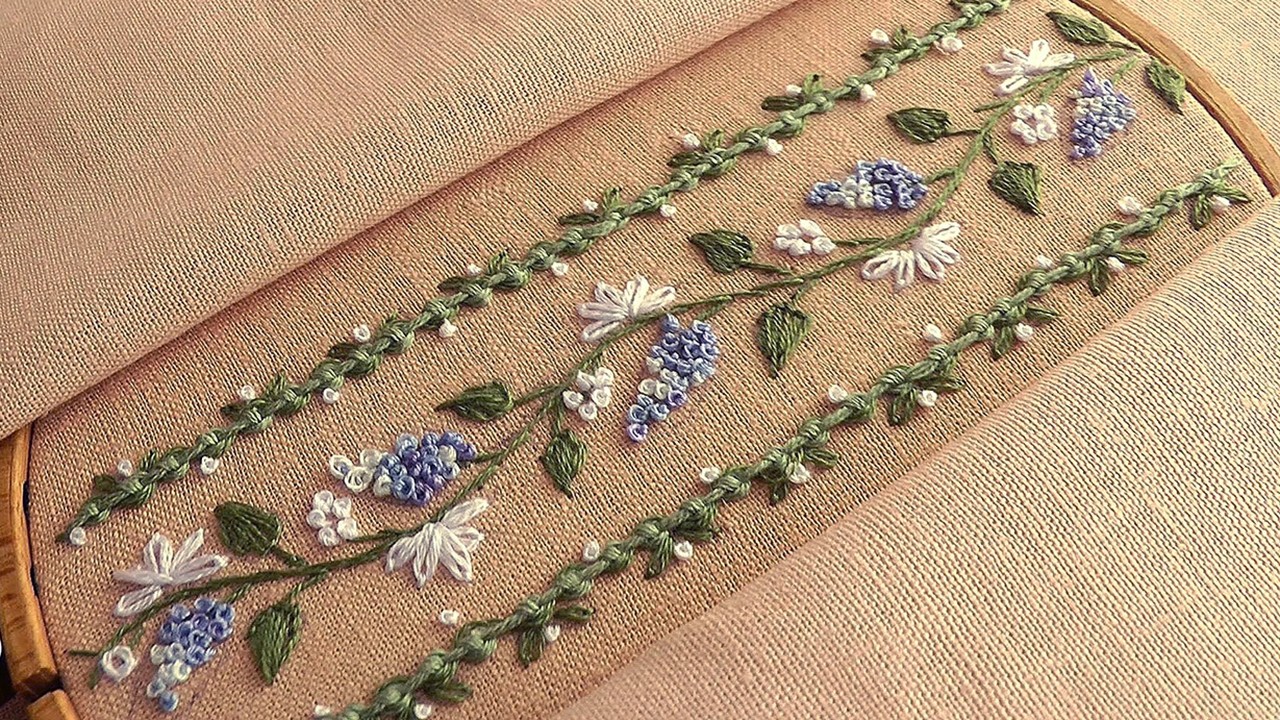 So Beautiful Flower Border Embroidery Amazing Vine Design Stitch Technique