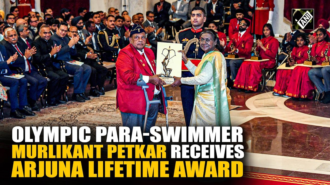Prez Murmu confers 1st Indian Paralympic Gold Medalist Murlikant Petkar with Arjuna Lifetime Award