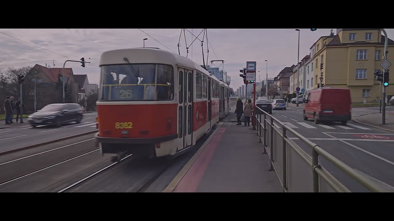 Czech Republic, Prague, tram 26 ride from Vítězné náměstí to Na Pískách