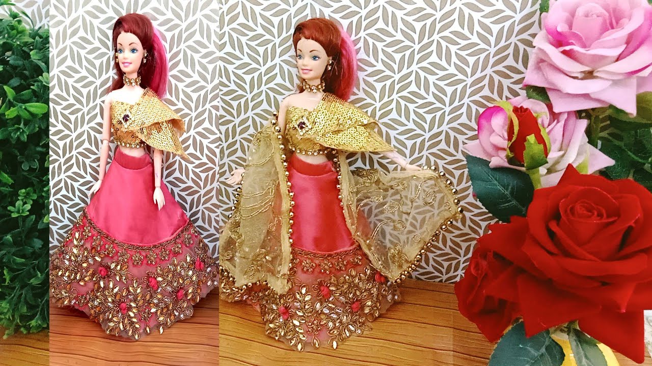 How to make beautiful dress for barbie doll|| Barie dress design