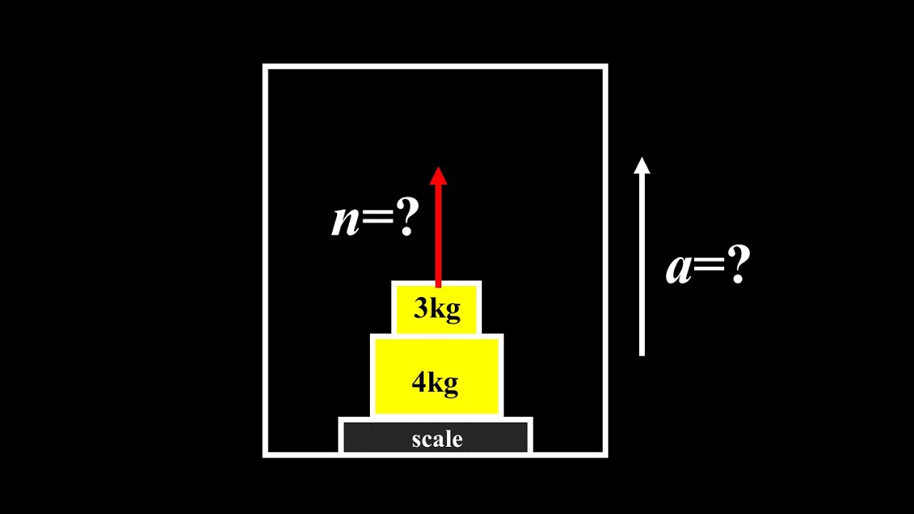 Physics scale on an elevator problem: acceleration of the elevator and reaction force between blocks