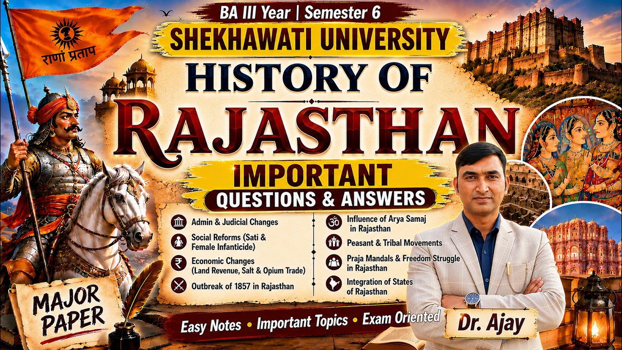 History of Rajasthan | BA Semester 6 Major Paper | Important Q & A | PDF Notes | PDUSU Shekhawati Un