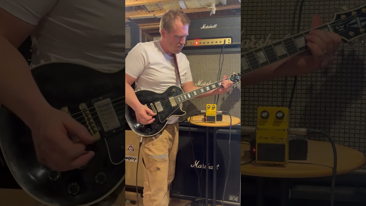 Педаль Boss OD-1 с эффектом овердрайва через старый усилитель Marshall #гитара #стратокастер #пед...