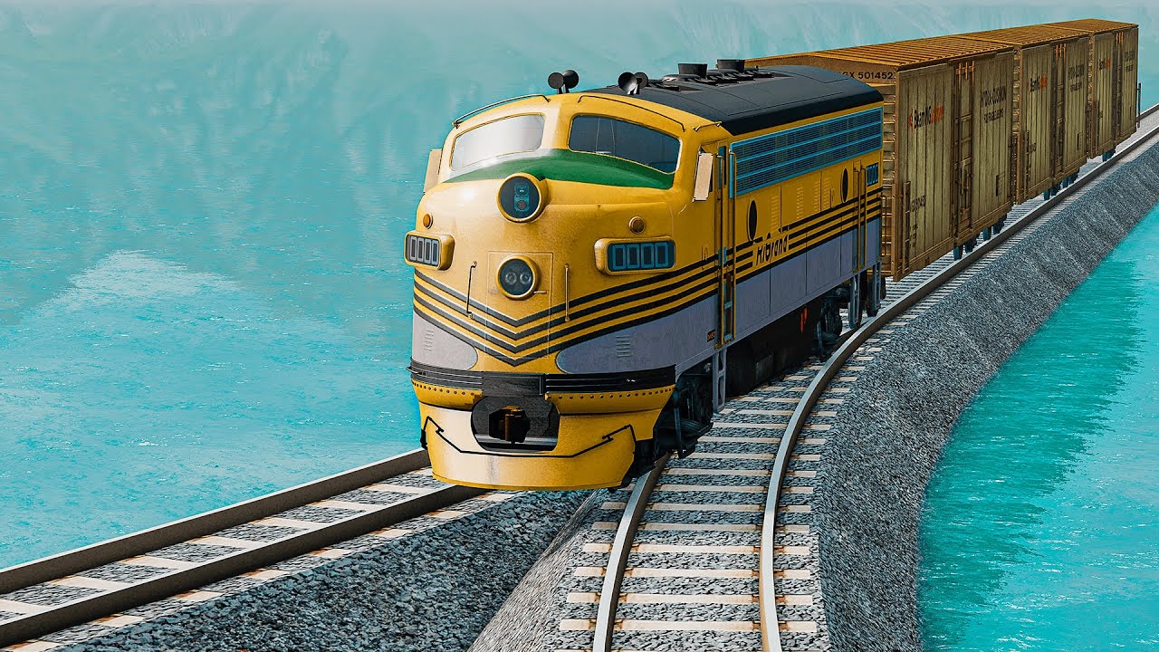 Amazing Incredible Trains vs Broken  vDouble Rails in the Open Ocean! Fun Adventures In BeamNg.Drive