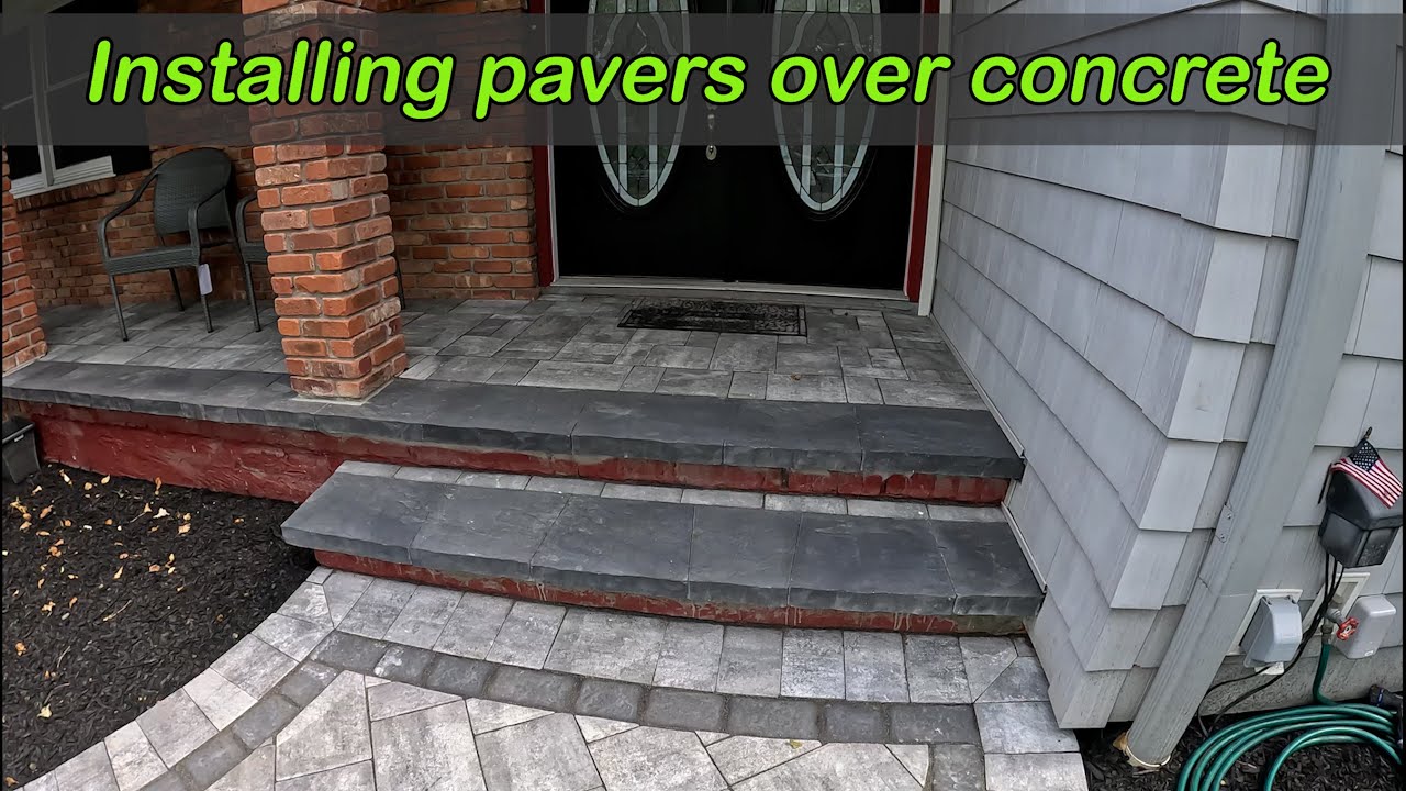 Paver Installation Over Concrete - Concrete Overlay Using Pavers - Updating a front landscape 2 of 3