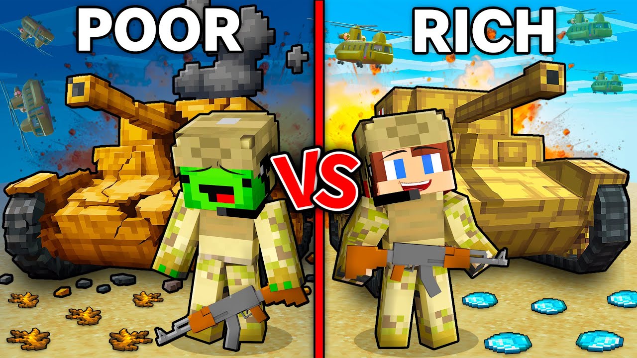 JJ and Mikey : POOR vs RICH MILITARY Civilization Battle in Minecraft ! (Maizen)