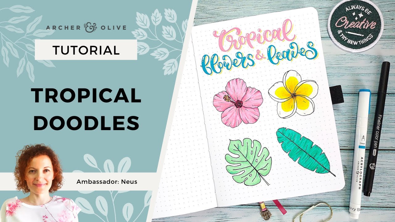 Tropical Flowers and Leaves Doodles | Step by Step Tutorial