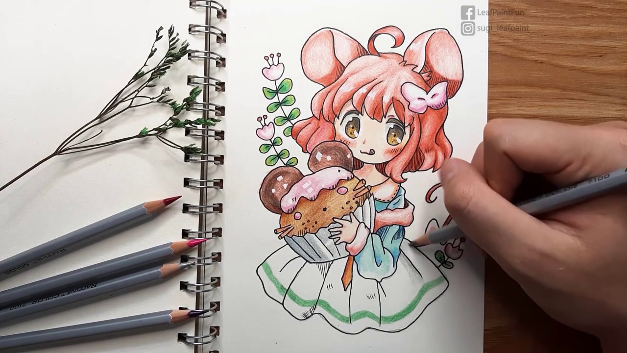 Draw Mouse Girl by colored pencils - Cute Mouse Girl