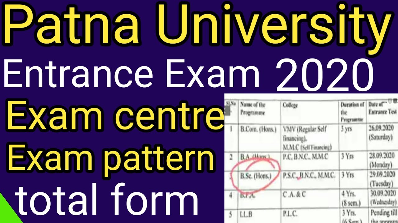 Patna University entrance exam 2020 exam centre. exam pattern. patna University admission 2020 date.
