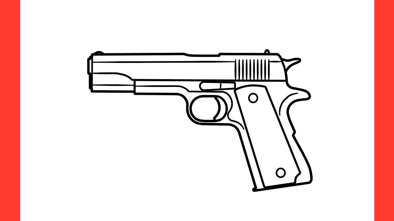 How to draw a COLT 1911 pistol step by step / drawing colt m1911 gun easy