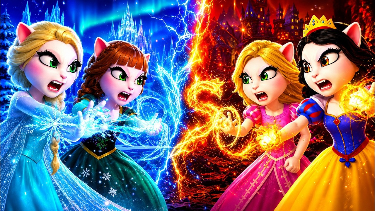 Elsa & Anna VS Rapunzel & Snow White! ❄️🔥 The Ultimate Princess Battle  My Talking Angela 2